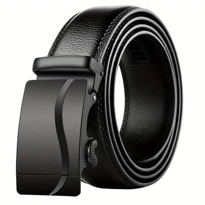 Men's Fashion Automatic Buckle Belt – Business-Style PU Leather Black Waist Strap for Jeans, Casual & Formal Wear