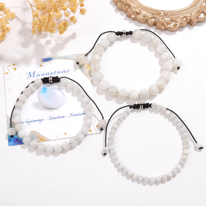 Bracelet perles de tourmaline noire naturelle – Bracelet ajustable tressé en corde avec carte cadeau pour hommes et femmes