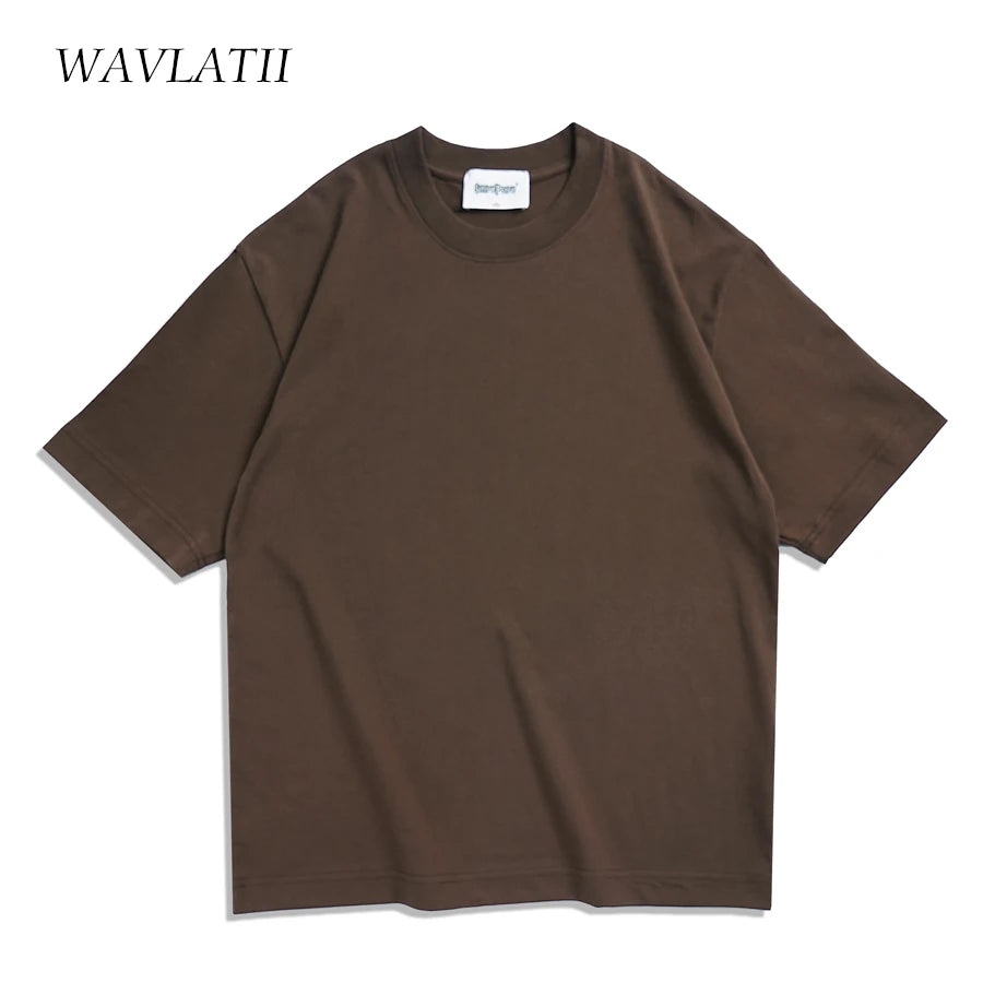 WAVLATII T-shirt unisexe oversize marron, décontracté d'été, streetwear coréen, haut basique uni pour femmes et hommes.