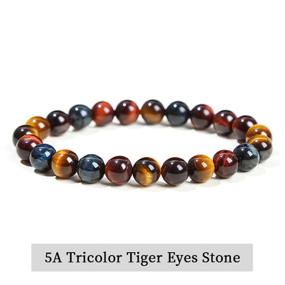 Pulsera de Cuentas de Piedra Natural – Pulsera de Gemas de Amatista, Ojo de Tigre, Cuarzo Cristal y Ágata para Mujeres y Hombres, Regalo de Joyería de Energía Reiki