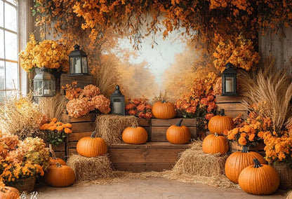Mehofond Fall Autumn Harvest Photography Backdrop – Rustic Barn Hay & Pumpkin Background for Kids’ Birthday, Portrait, Photo Studio & Party Decor