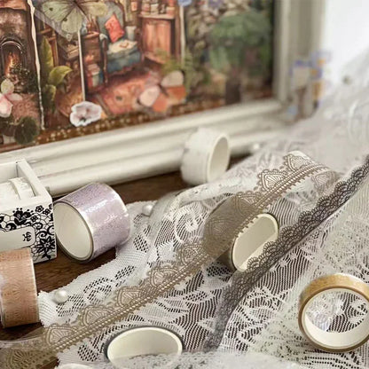 Juego de 6 rollos de cinta washi PET retro de encaje – Cinta adhesiva decorativa para diario, álbum de recortes, bullet journal y manualidades