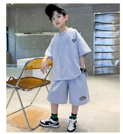 Boys 2-Piece Summer Sports Outfit Short Sleeve T-Shirt & Pants Set for Kids 4–14 Years