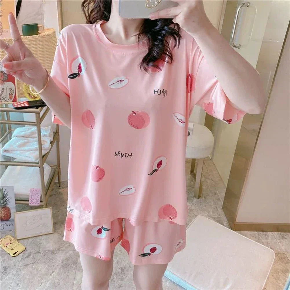 Ensemble de Pyjama d'Été Femme – Haut à Manches Courtes et Short Mignon, 2 Pièces, Léger, Ample, Vêtements de Nuit et de Détente