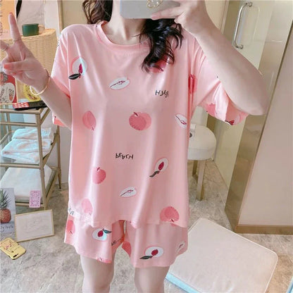 Ensemble de Pyjama d'Été Femme – Haut à Manches Courtes et Short Mignon, 2 Pièces, Léger, Ample, Vêtements de Nuit et de Détente