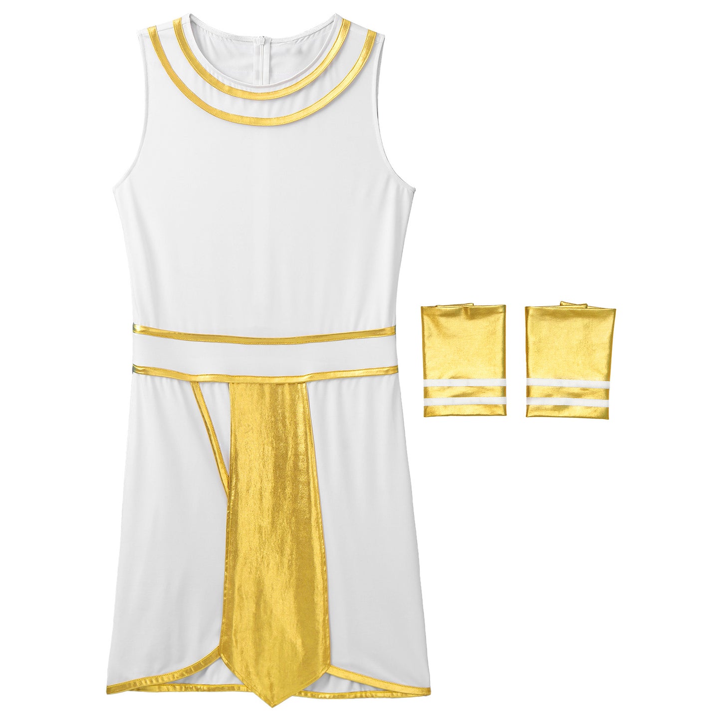 Men’s Ancient Greek & Egyptian Pharaoh Cosplay Costume – Metallic Shiny Toga Robe with Sleeves for Halloween & Roleplay