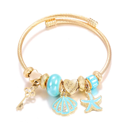 Pulsera con colgante de corazón y cuentas – Pulsera de abalorios de acero inoxidable de 4 colores para mujer | Regalo de joyería de moda dorada de tendencia