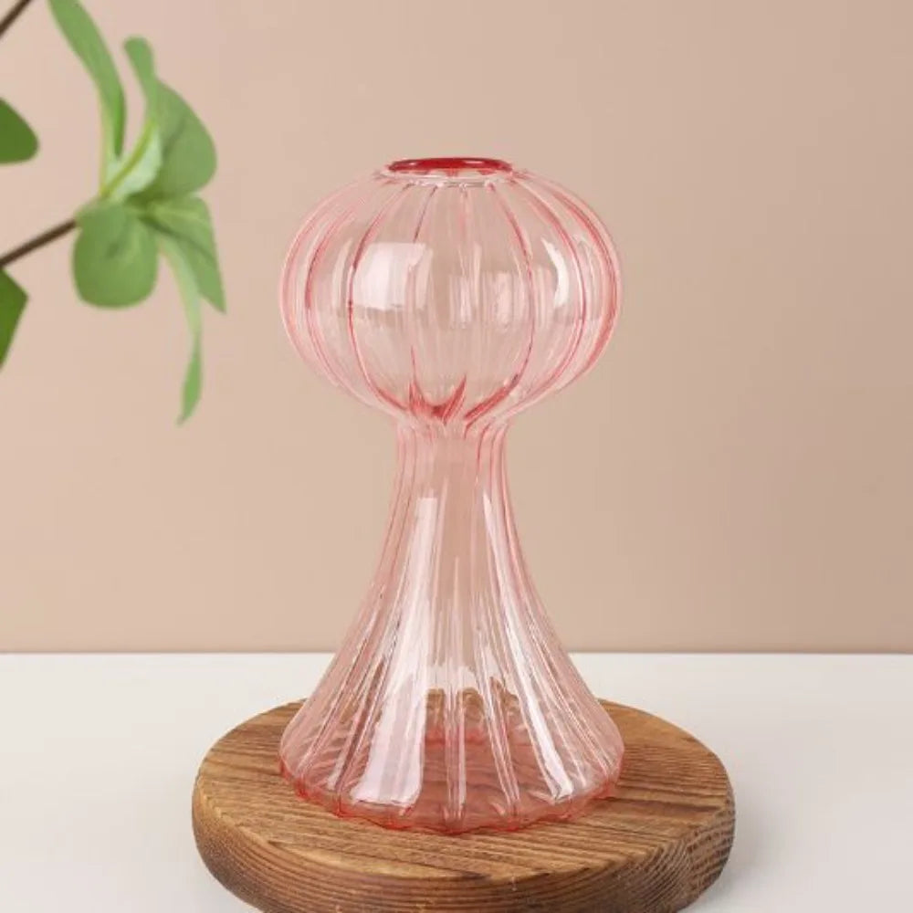 Florero de vidrio con forma de hongo – Maceta hidropónica transparente y jarrón decorativo de escritorio