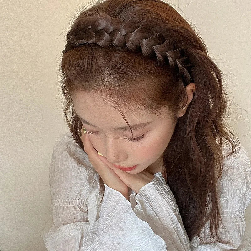 Diadema Bohemio Trenzado Sintético para Mujer Banda de Pelo Elástica para Fiestas y Cosplay