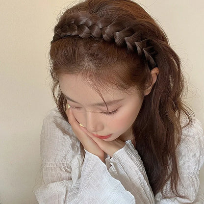 Diadema Bohemio Trenzado Sintético para Mujer Banda de Pelo Elástica para Fiestas y Cosplay