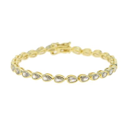 Pulsera de tenis 5A CZ – Pulsera geométrica de cristal de circonita cúbica con bisel para mujer | Joyería de moda clásica de lujo