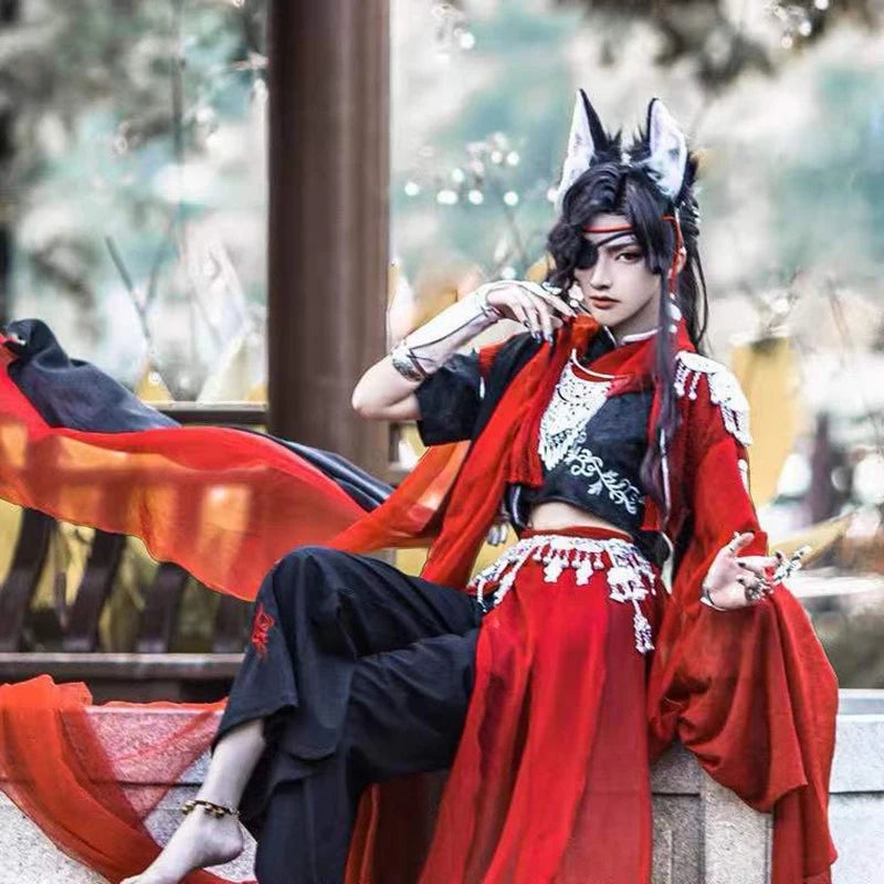 Heaven Official’s Blessing (Tian Guan Ci Fu) Hua Cheng Cosplay Costume – Red Chinese Hanfu Uniform Outfit for Halloween, Roleplay & Anime Events