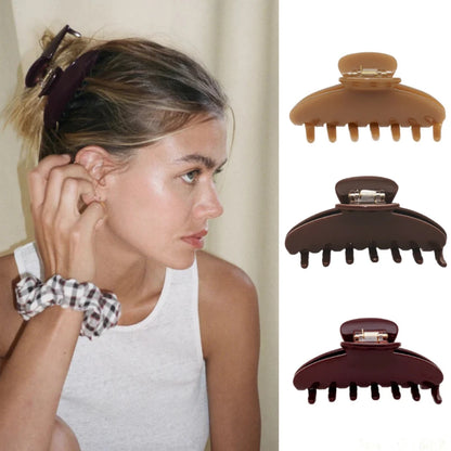 Pinza de pelo de acetato Fashion Coffee – Pinza grande de color sólido negro para mujeres y niñas | Accesorios sencillos para el pelo de verano