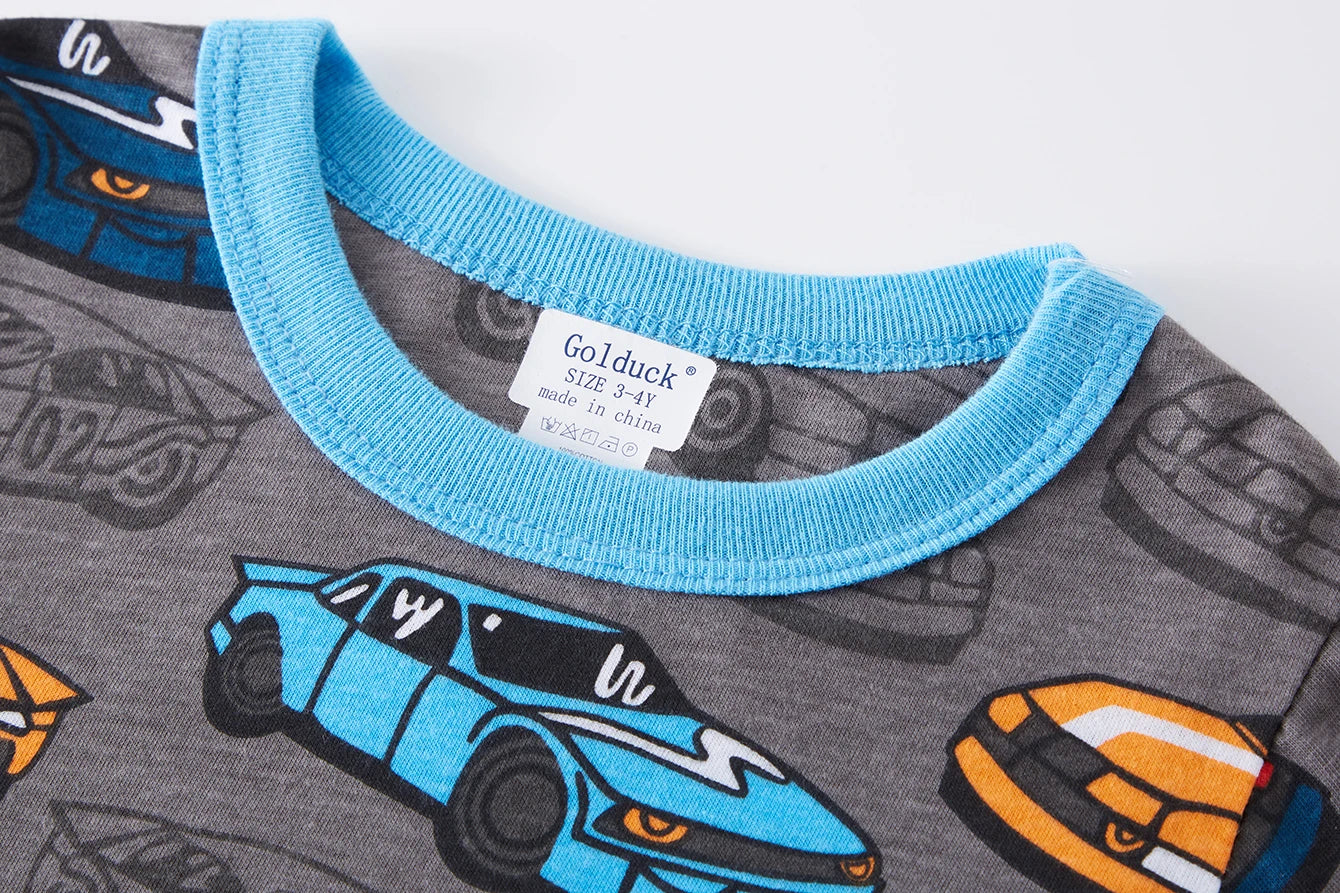 Conjunto de pijama de 2 piezas para niños, 100% algodón, estampado de coches, suave, transpirable, de manga corta, para verano