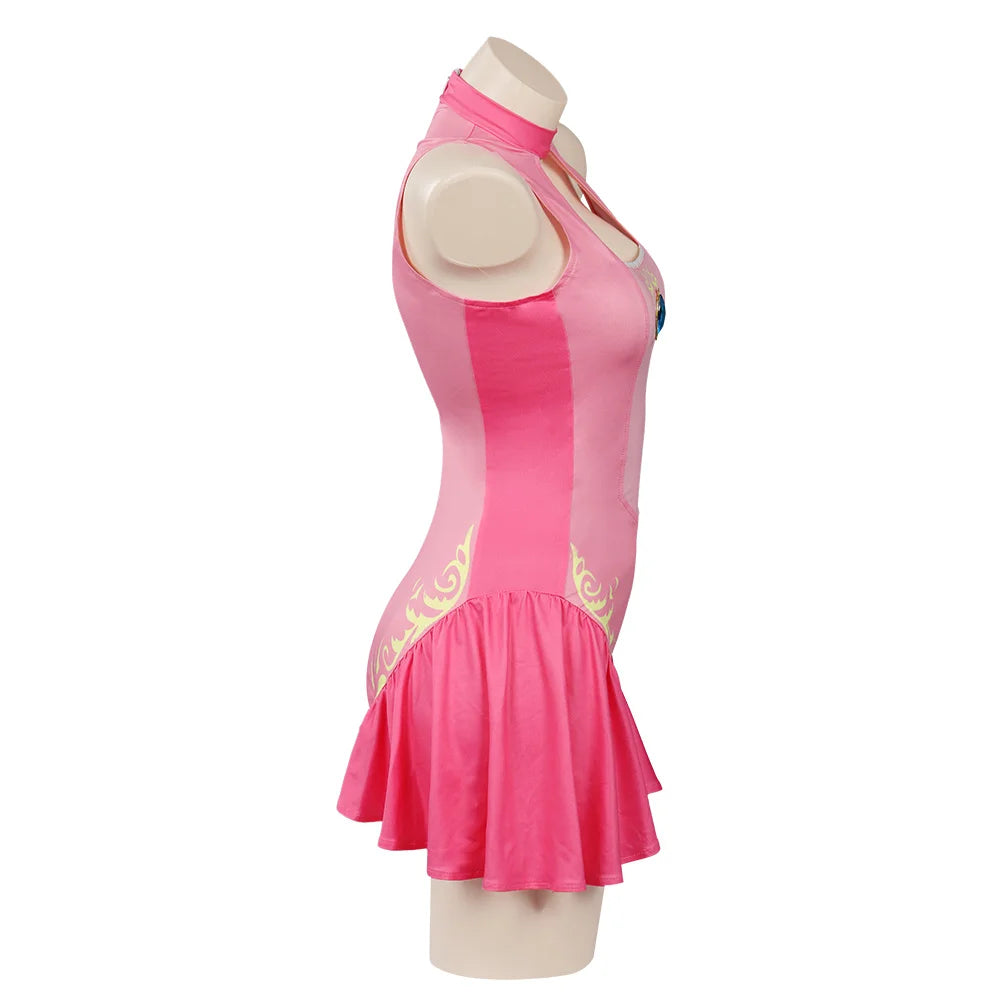 Princess Peach Cosplay Costume – Pink Fantasy Dress Set with Crown (Adult Women Halloween/Carnival Party Outfit, Includes Swimsuit Style Disguise)