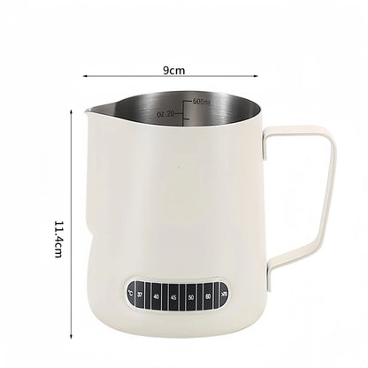 Jarra para espumar leche de café con indicador de temperatura - Jarra espumadora de leche de acero inoxidable con escala de medición para Latte Art y Espresso