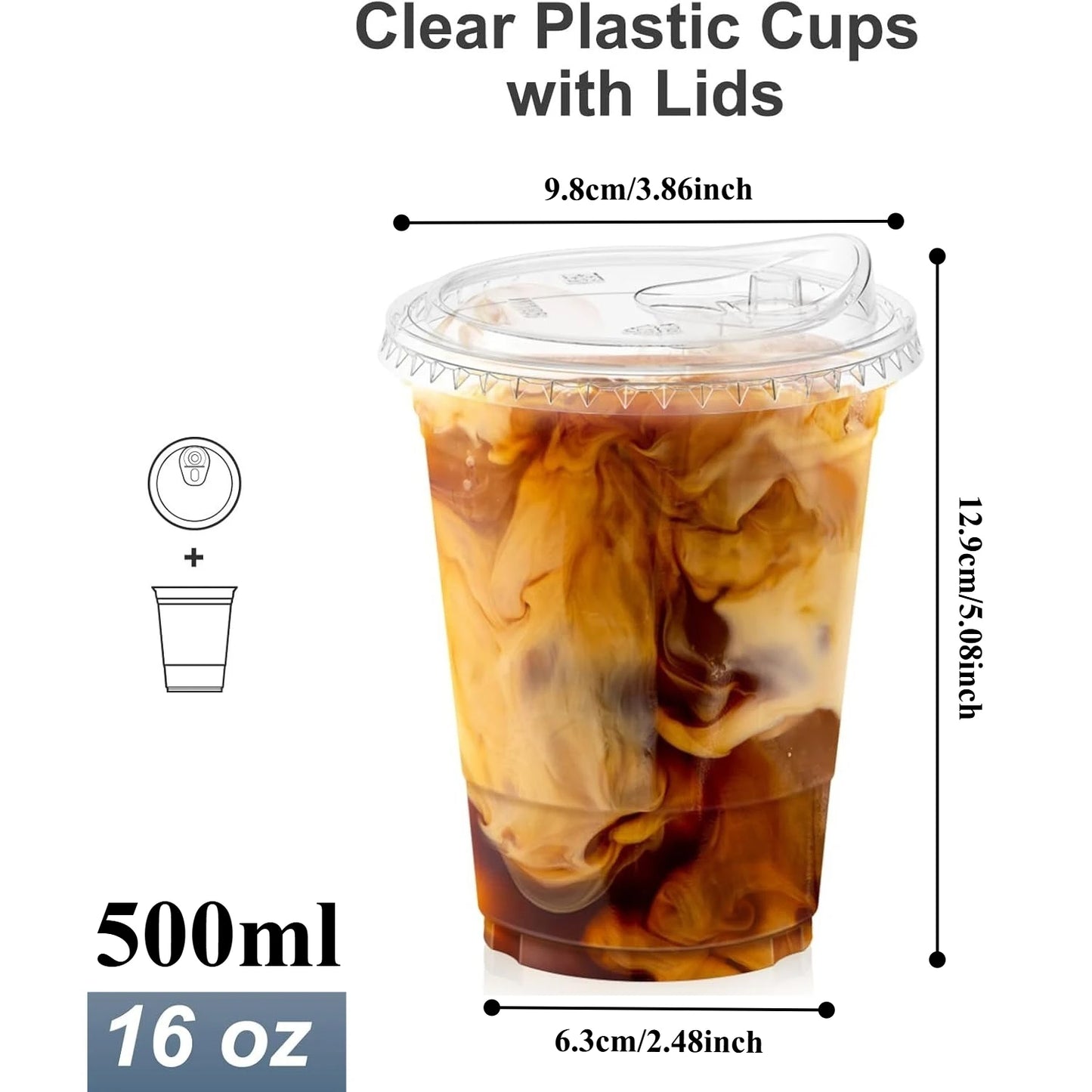 16oz/20oz Clear Plastic Cups with Lids – Disposable Iced Coffee Cups with Sip Lids, Sturdy Smoothie Cups for Cold Drinks, Takeout Beverages & Party Supplies