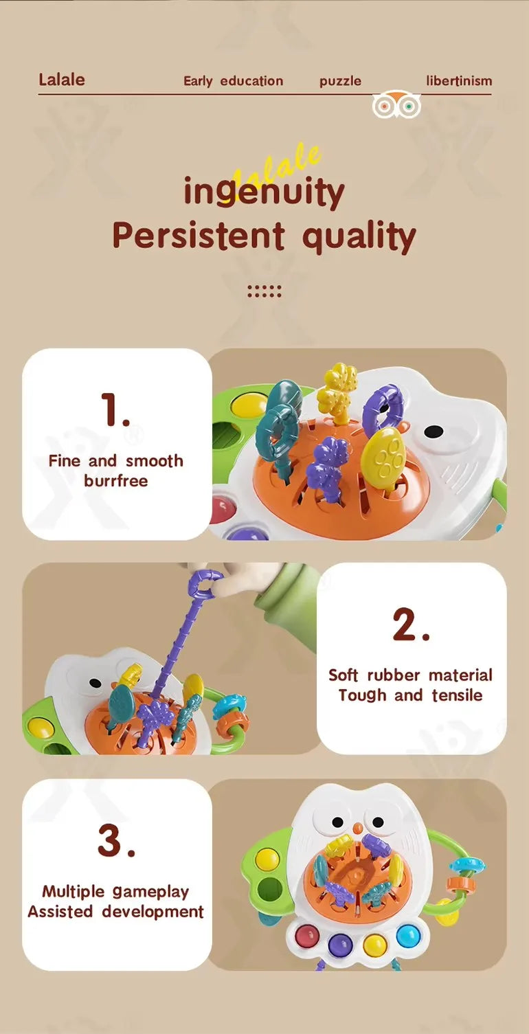 Juguete Sensorial de Silicona Montessori con Cuerda para Bebés – Mordedor Sonajero para Bebés de 6 a 12 Meses