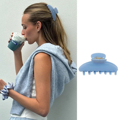 Pinza de pelo de acetato Fashion Coffee – Pinza grande de color sólido negro para mujeres y niñas | Accesorios sencillos para el pelo de verano