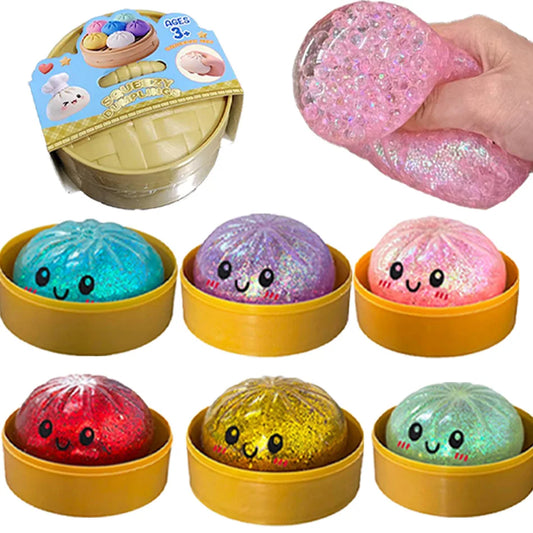 1-12 Uds. Bola blandita de masa hervida brillante con caja – Juguete sensorial antiestrés, Set de bolas blanditas de masa hervida brillante