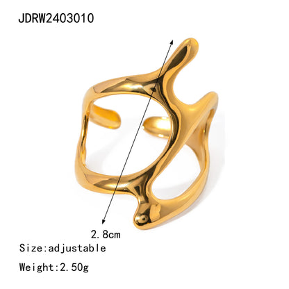 Bague creuse ajustable plaquée or 18 carats - Bague de mode minimaliste en acier inoxydable pour femme