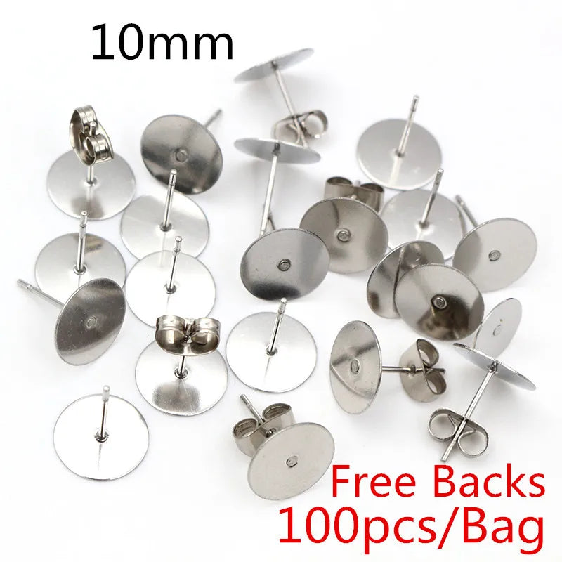 Clous de boucles d'oreilles en acier inoxydable doré, 50 à 100 pièces, avec attaches – Tiges de base vierges pour la fabrication de bijoux et boucles d'oreilles DIY