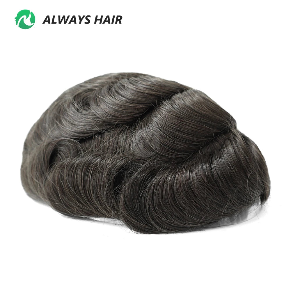 0.12-0.14mm PU Skin Hombres Peluquín – Peluca de Sistema Capilar de Cabello Humano Indio de Grosor Completo | Reemplazo de Cabello Natural con 130% de Densidad