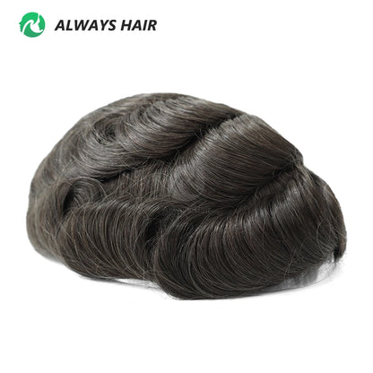 0.12-0.14mm PU Skin Hombres Peluquín – Peluca de Sistema Capilar de Cabello Humano Indio de Grosor Completo | Reemplazo de Cabello Natural con 130% de Densidad