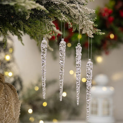 6PCS 15CM Acrylic Christmas Icicle Ornaments – Faux Ice Hanging Decorations for Winter Parties, New Year, Xmas Tree & Holiday Decor