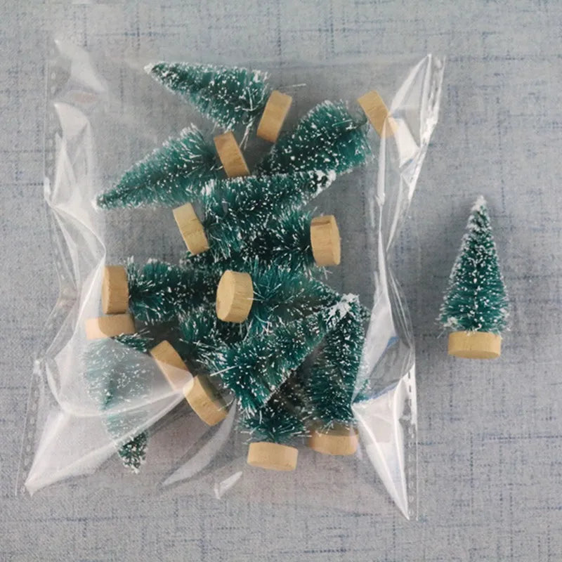 12PCS 4.2CM Mini Christmas Trees – White Snow Frost Sisal Bottle Brush Trees with Santa for DIY Xmas House & Holiday Decor