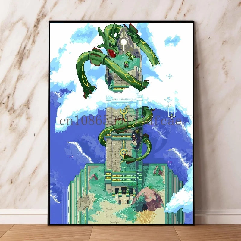 Toile murale rétro Pokémon – Affiche d'anime classique Rayquaza et Lugia Décoration d'intérieur moderne