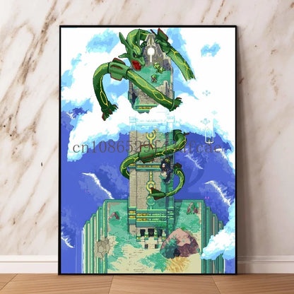 Toile murale rétro Pokémon – Affiche d'anime classique Rayquaza et Lugia Décoration d'intérieur moderne