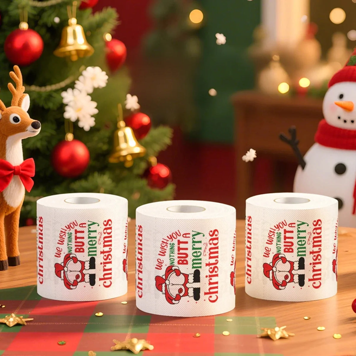 Happy 2026 Christmas Toilet Paper Roll – Festive Xmas Tissue Paper Napkin for New Year Party, Kitchen & Home Decoration