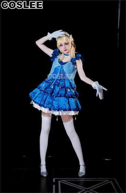 COSLEE LoveLive Aqours “The Dreaming Gate” Cosplay Costume – All Members Blue Singing Dress (Nozomi, Nico, Hanayo, Maki)