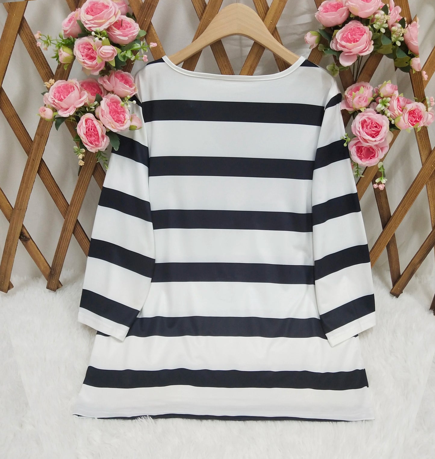 Plus Size Women's Striped Print Long Sleeve Shirt – Half-Button Placket Casual Elegant Warm Top for Fall & Winter