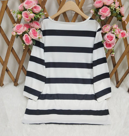 Plus Size Women's Striped Print Long Sleeve Shirt – Half-Button Placket Casual Elegant Warm Top for Fall & Winter