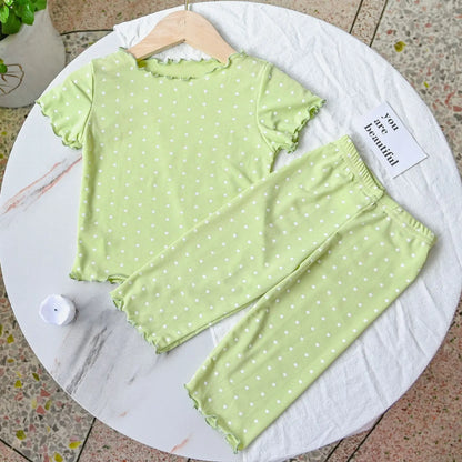 Korean Style Girls Summer Pajama Set – Floral Print Short Sleeve T-Shirt & Shorts Outfit for Kids 1–8 Years