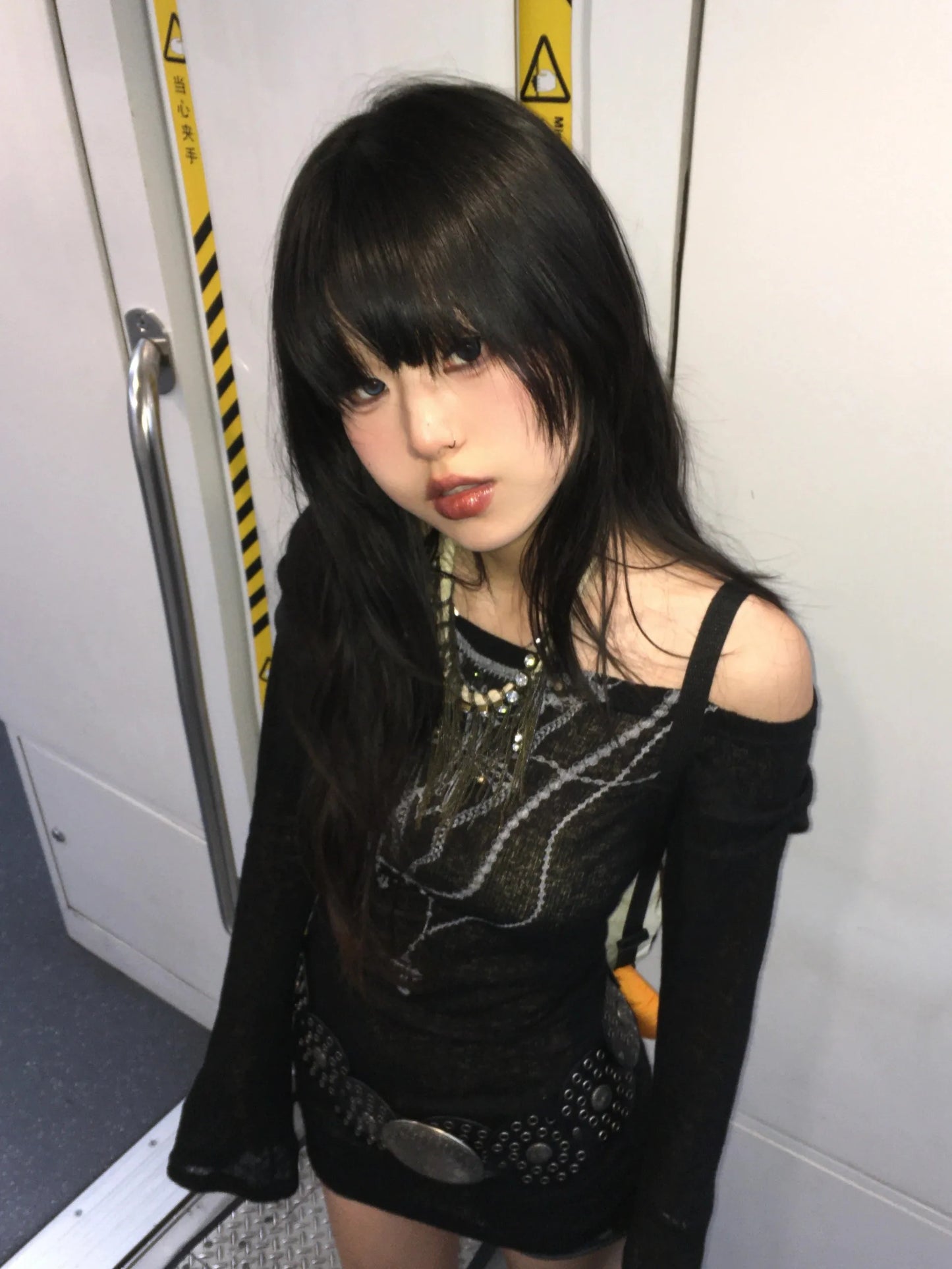 Karrram Japanese Y2K Knitted Top Grunge Tattoo Print Long Sleeve Ribbed Vintage Harajuku 2000s Gothic T-Shirt