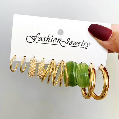 Boucles d'oreilles créoles dorées grand cercle pour femmes, ensemble bohème vintage, perle, cœur, zircon, clous, bijoux cadeau
