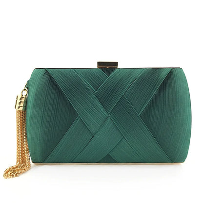 Women's Tassel Evening Clutch Bag with Chain Strap Elegant Wedding Party Shoulder Handbag