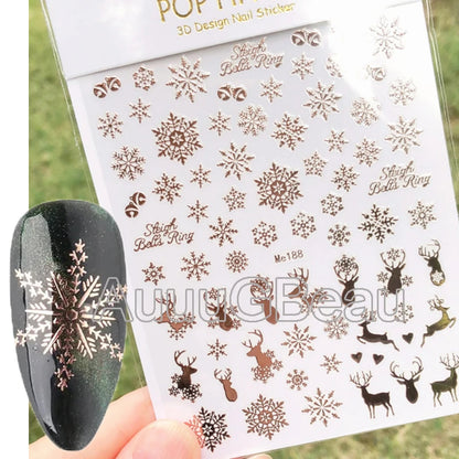 3D Christmas Nail Art Stickers – Snowflake & Winter Tree Nail Decals for Nail Tips Decoration