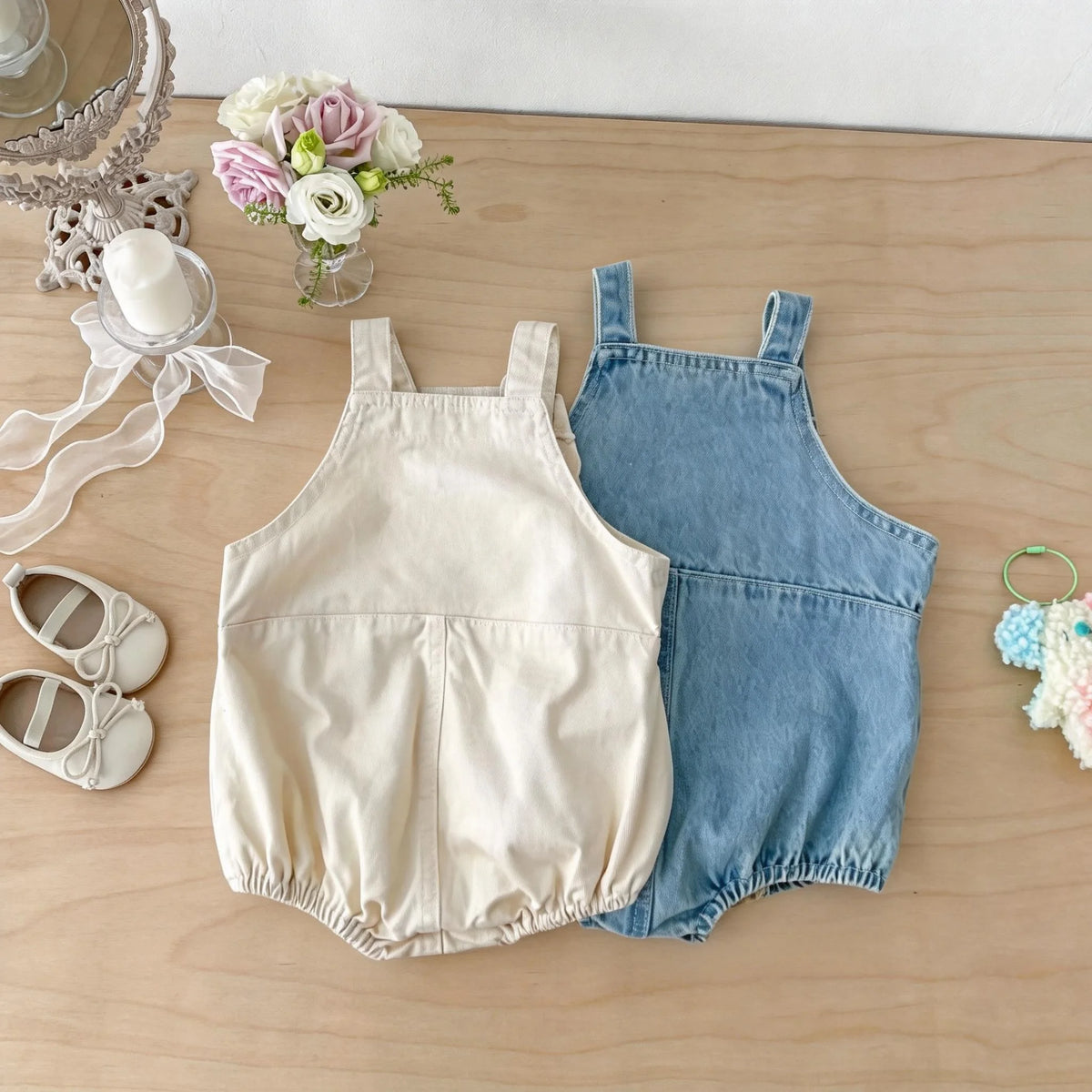 Korean-Style Baby Denim Overalls – Cute Pocket Suspender Romper for Boys & Girls, Spring & Summer Casual Infant Outfit with Nappy Cover