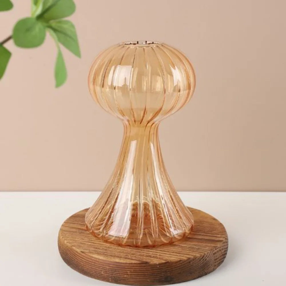 Florero de vidrio con forma de hongo – Maceta hidropónica transparente y jarrón decorativo de escritorio