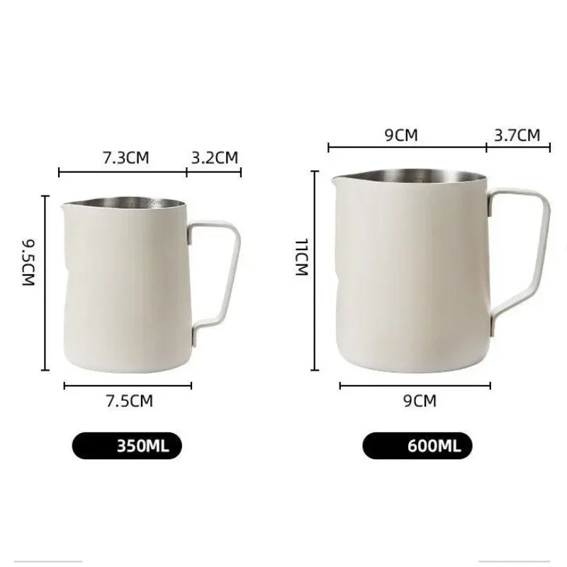 Jarra para espumar leche de acero inoxidable de 350 ml/600 ml con escala medidora – Jarra profesional de barista para hacer espuma de latte y café