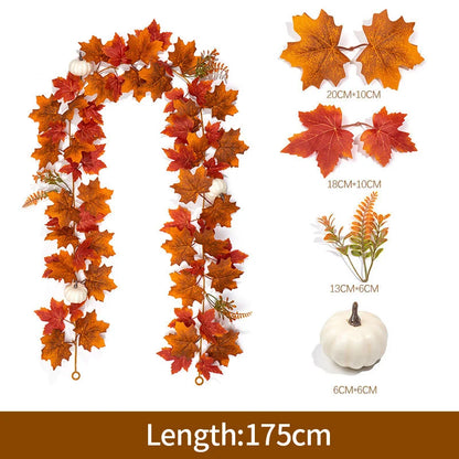 2M Artificial Maple Leaf Garland – Faux Fallen Leaves Autumn Rattan Decor for Thanksgiving, Halloween, Wedding, Christmas & Holiday Festivals