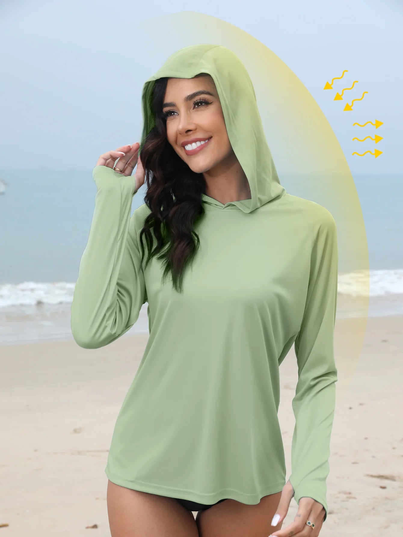 Women’s Sunscreen Hoodie T-Shirt Thumb Hole Hidden Ponytail Hole Outdoor Running Fitness Sport Top