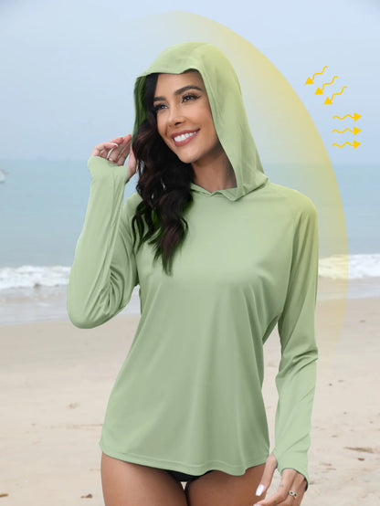 Women’s Sunscreen Hoodie T-Shirt Thumb Hole Hidden Ponytail Hole Outdoor Running Fitness Sport Top