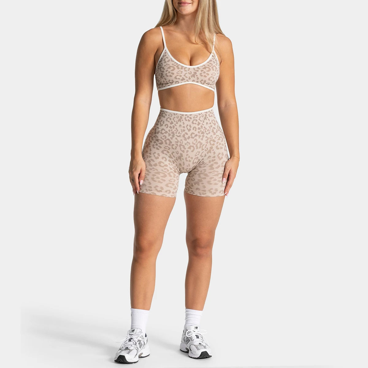 Women's Leopard Print 2-Piece Yoga Set – High-Waist Biker Shorts & Adjustable-Strap Sports Bra for Gym, Workout, Yoga & Activewear