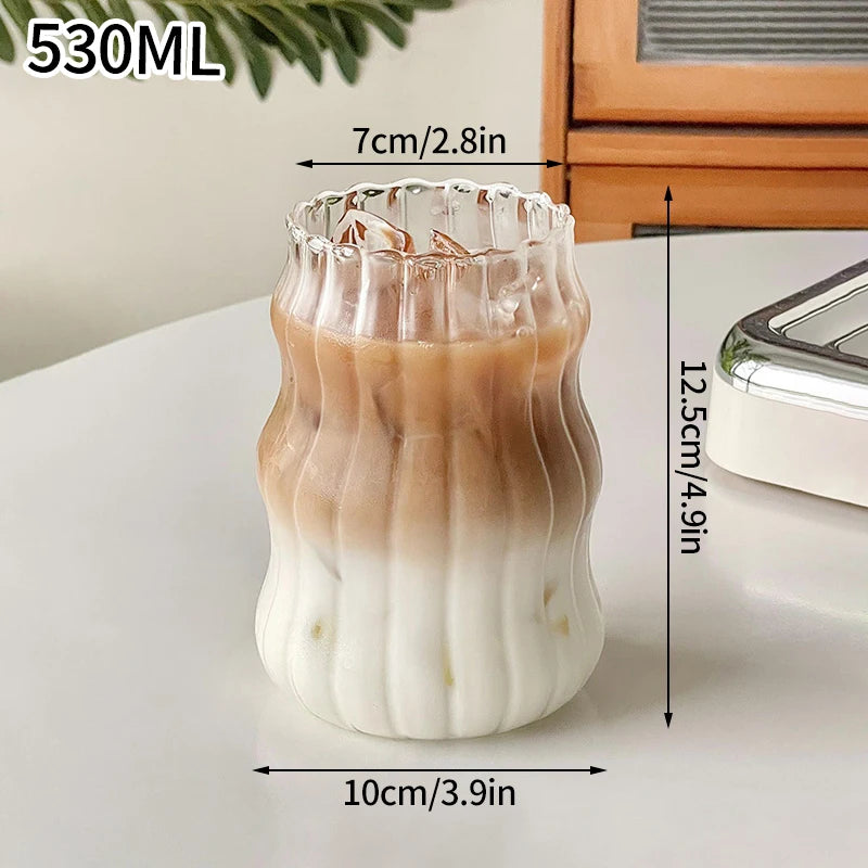 INS Style Transparent Striped Glass Cup, Creative Cold Coffee Mug, Iced Juice and Cocktail Drinking Glass, Elegant Water and Wine Cup, Modern Glass Drinkware