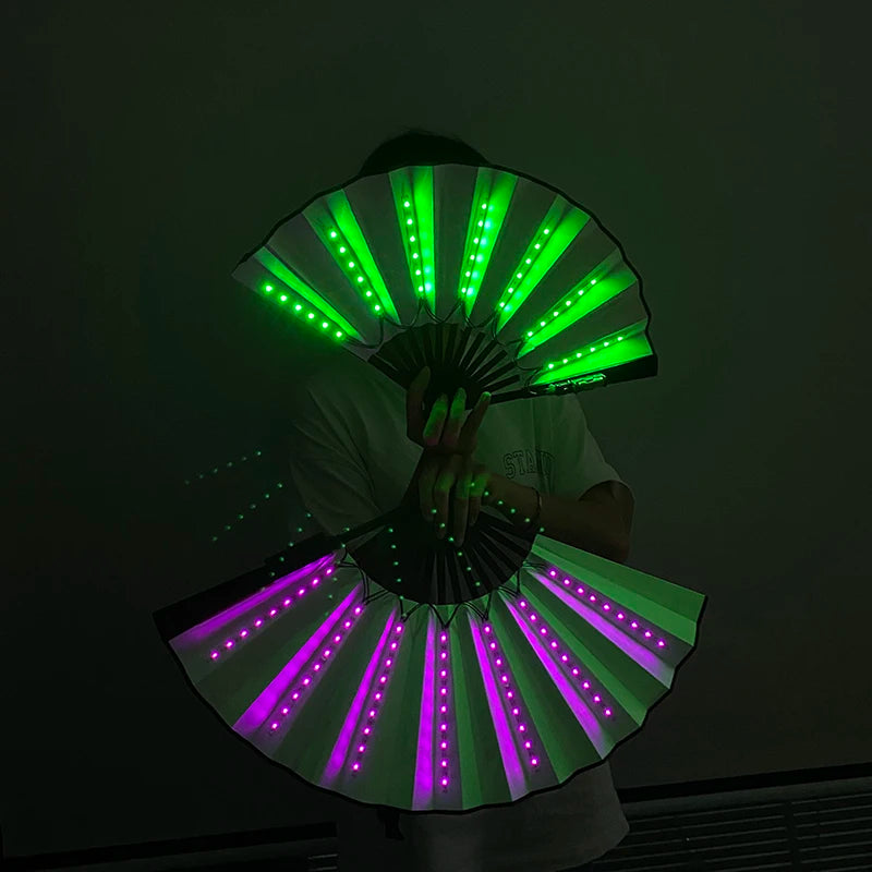 Ventilador de Mano Plegable con Luz LED – Ventilador Luminoso de 10 Pulgadas para Raves, Discotecas, Festivales y Fiestas